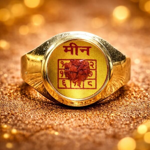 Pisces (Meen-मीन) Rashi(राशि) Yantra(यंत्र) Asthdhatu(अष्टधातु) Ring(रिंग) with Rudraksh(रुद्राक्ष) | Ashtadhatu Ring ashtadhatu-meenrashi-ring-jyotishshop
