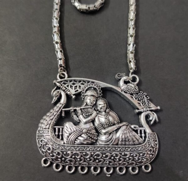 High Quality German Silver Zinc Alloy Oxidized Radha Krishna Pendant With Chain | Size 43x53 mm 31 600x576