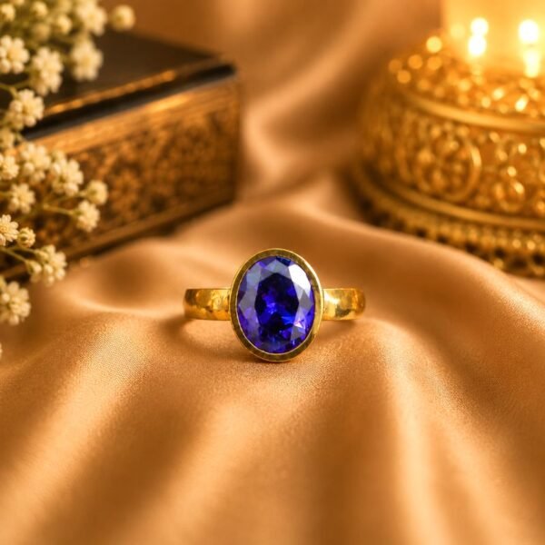 Premium Water Sapphire (Neeli) Gemstone Brass Ring- Shani Dosh Nivaran Ring | नीली रत्न ब्रास रिंग | Size- Adjustable neeli-stone-brass-ring-jyotishshop