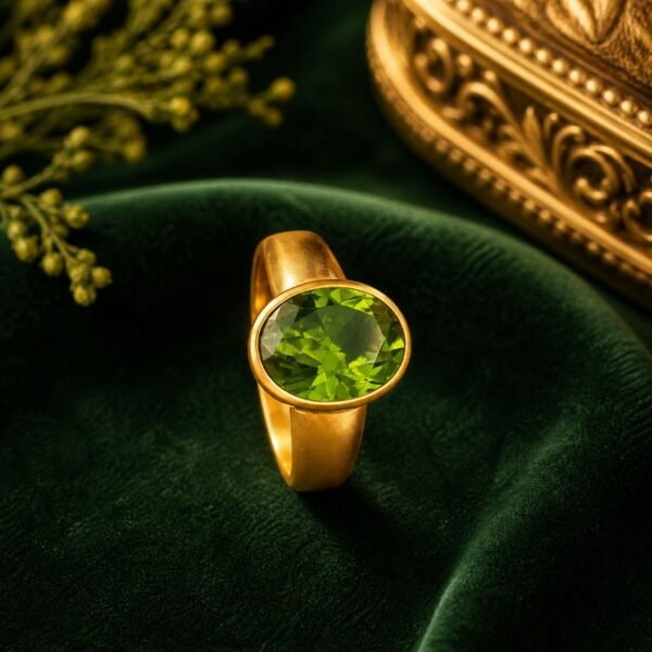 Premium Soft Green Crystal Brass Ring (सॉफ्ट ग्रीन क्रिस्टल पीतल रिंग) – Wealth & Positivity Booster | Size-19 soft-green-ad-brass-ring-jyotishshop