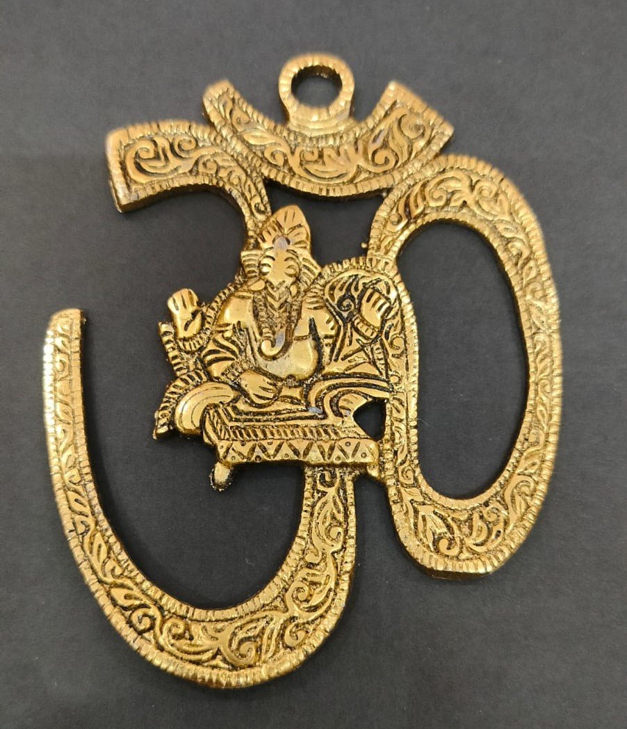Metal Om Ganesh For Temple | Size- 10x9.5 cm