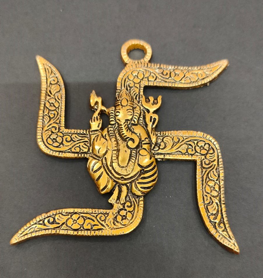 Metal Om Swatik For Temple | Size- 9.5x8 cm