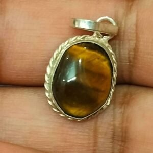 Silver Polished Brass Tiger Eye Stone Locket 2(टाइगर आई स्टोन लॉकेट)