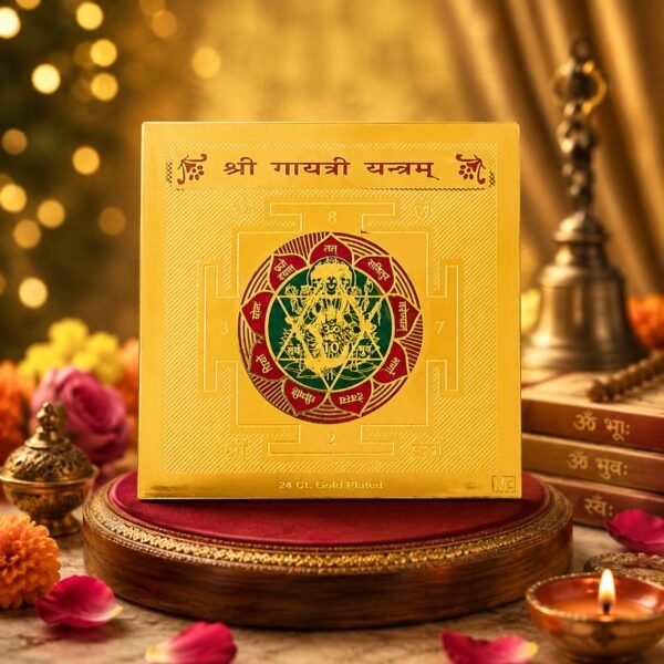 Gold Plated Copper Shri Gayatri Yantra(श्री गायत्री यन्त्र कॉपर), Size 3x3 inch copper-gayatri-yantra-jyotishshop