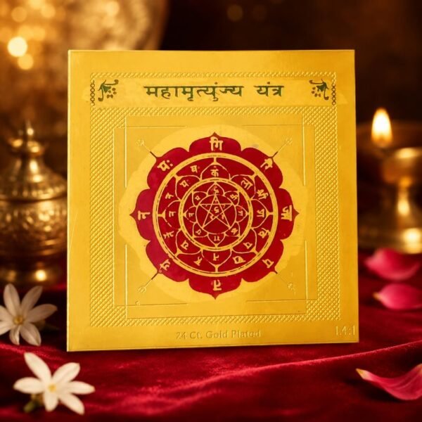 Gold Plated Copper Shri Mahamrityunjaya Yantra(श्री महामृत्युंजय यन्त्र कॉपर), Size 3x3 inch mahamrityunjai-yantra-copper-jyotishshop